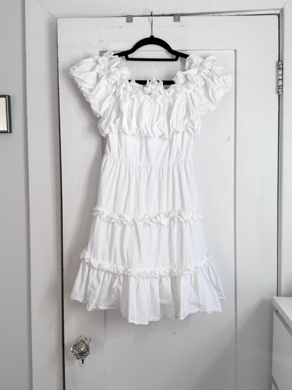 Love the Label White Ruffle Puff Sleeve Cotton Midi Dress XS